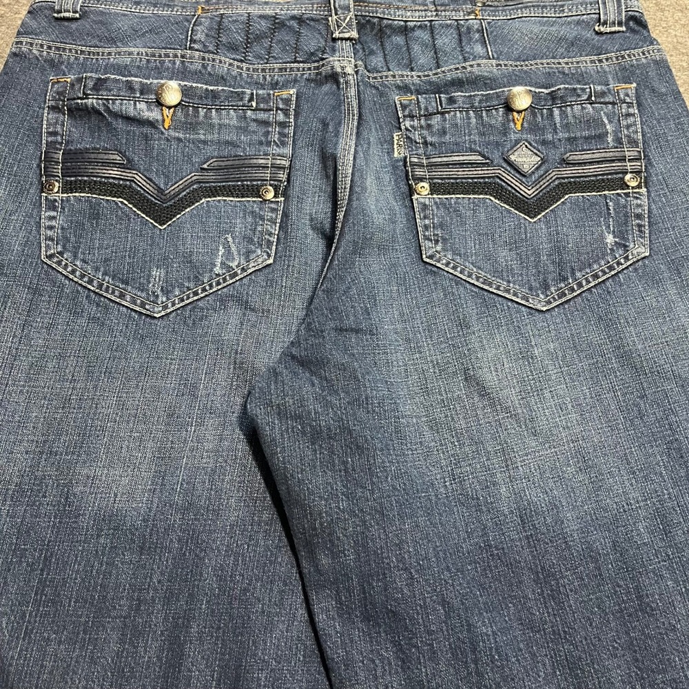 Parish Nation Mens Baggy Denim Shorts Blue Embroidered Y2K Streetwear Size 38 - Picture 2 of 4